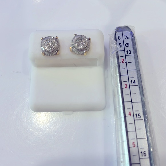 D&D DESIGNER STUD EARRING ROUND BEADED STAMPED 925 14kt GOLD SETTING SCREW BACK - Picture 4 of 6